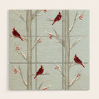 Red Cardinal Bird In The Winter Forest Wood Wall Art Gallery Image 1