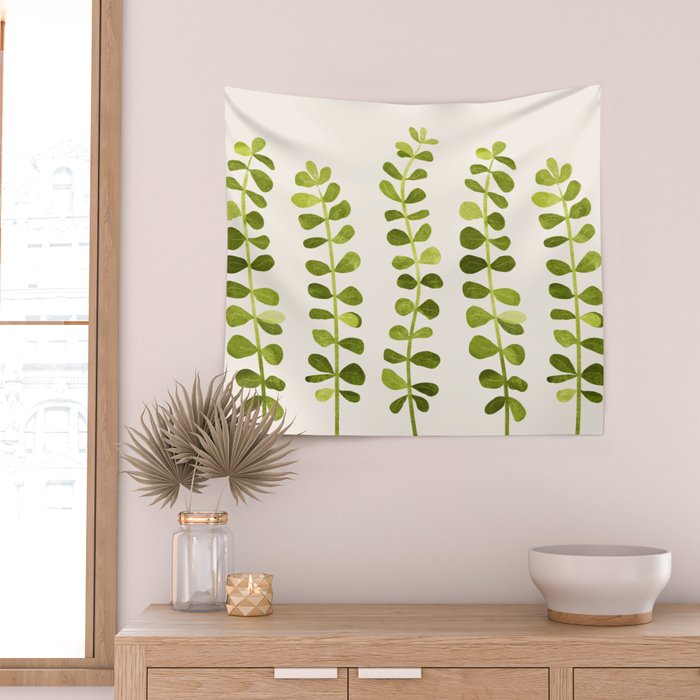Eucalyptus Sprouts - Cute Plant Illustration Wall Tapestry Gallery Image 2