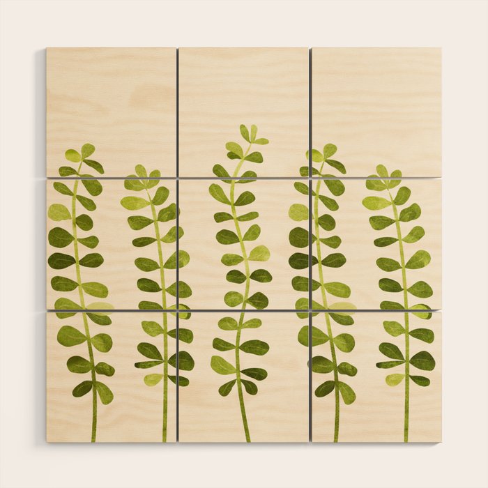Eucalyptus Sprouts - Cute Plant Illustration Wood Wall Art Gallery Image 1