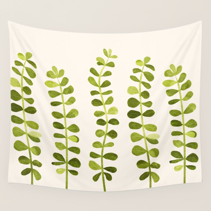 Eucalyptus Sprouts - Cute Plant Illustration Wall Tapestry Gallery Image 1
