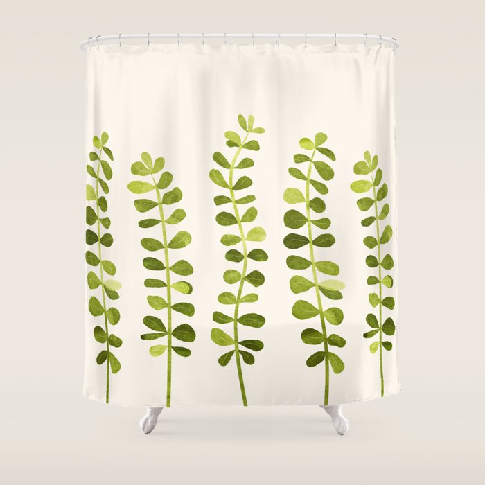 Eucalyptus Sprouts - Cute Plant Illustration Shower Curtain Gallery Image 1
