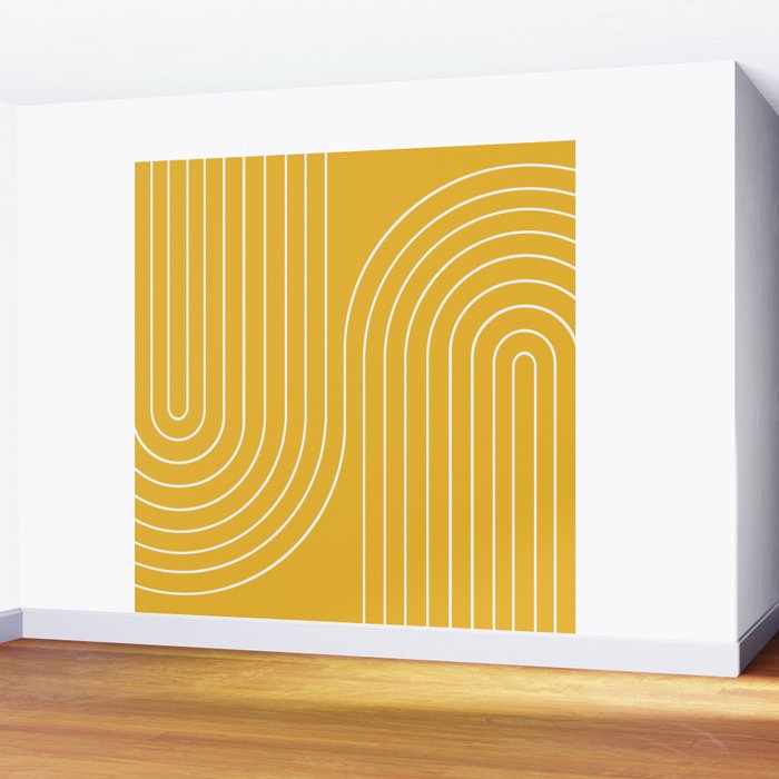 Minimal Line Curvature VIII Golden Yellow Mid Century Modern Arch Abstract Wall Mural Gallery Image 2