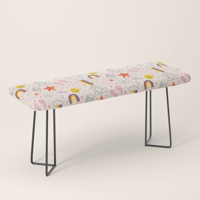 Happy Smiley Face & Retro Rainbows in Dusty Pink Bench Gallery Image 1