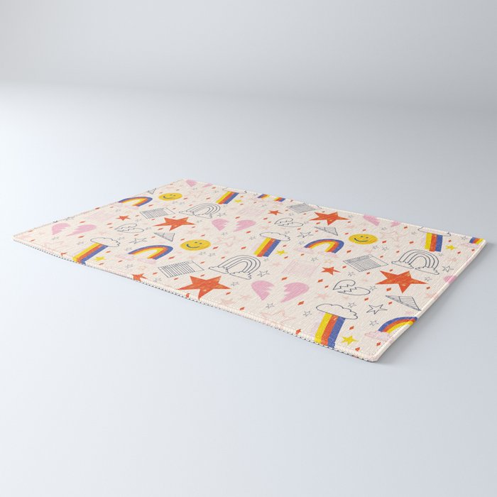 Happy Smiley Face & Retro Rainbows in Dusty Pink Rug Gallery Image 3