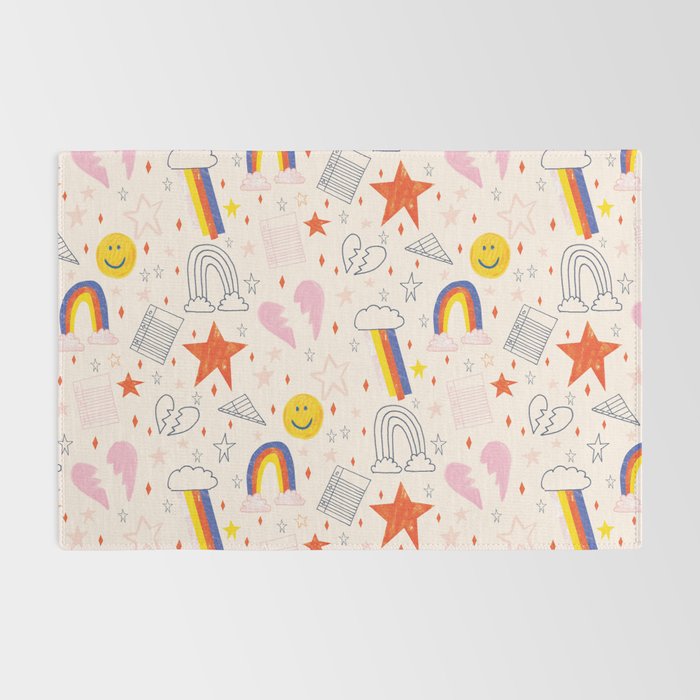 Happy Smiley Face & Retro Rainbows in Dusty Pink Rug Gallery Image 2