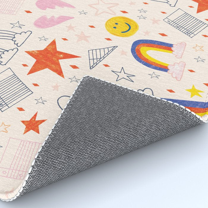 Happy Smiley Face & Retro Rainbows in Dusty Pink Rug Gallery Image 4