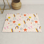 Happy Smiley Face & Retro Rainbows in Dusty Pink Rug Gallery Image 1
