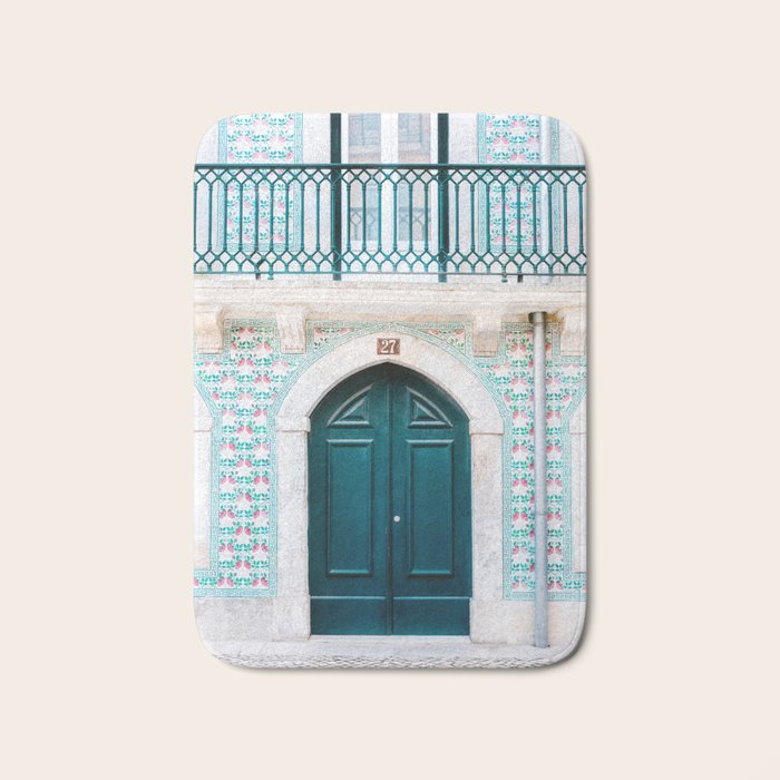 The green door | Lisbon Portugal architecture | Fine art travel photography print Bath Mat Gallery Image 1