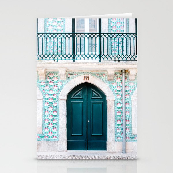 The green door | Lisbon Portugal architecture | Fine art travel photography print Stationery Card Gallery Image 2