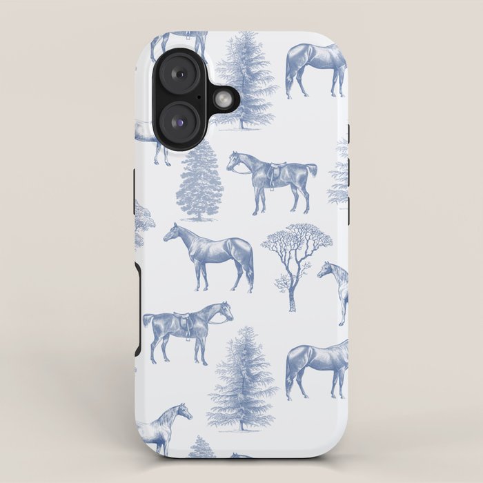 HORSES and TREES Blue Monochrome Toile Pattern  iPhone Case Gallery Image 1