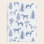 HORSES and TREES Blue Monochrome Toile Pattern  Poster Gallery Image 4