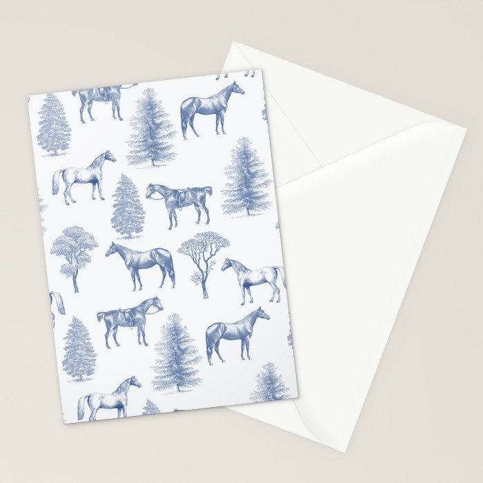 HORSES and TREES Blue Monochrome Toile Pattern  Stationery Card Gallery Image 2