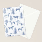 HORSES and TREES Blue Monochrome Toile Pattern  Stationery Card Gallery Image 2