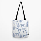 HORSES and TREES Blue Monochrome Toile Pattern  Tote Bag Gallery Image 2