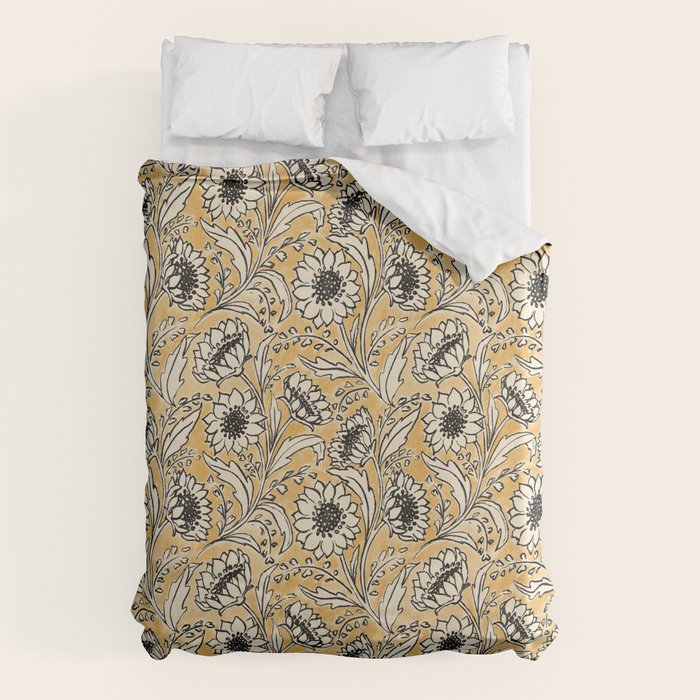 Sunflowers - black and ochre on cream Duvet Cover Gallery Image 6