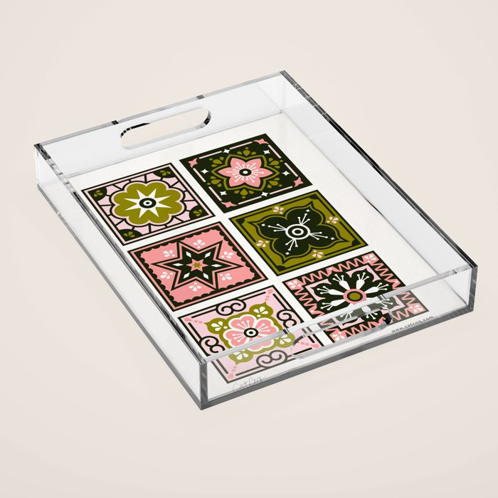 Talavera Mexican Tile - Blush & Sage Palette Acrylic Tray Gallery Image 1
