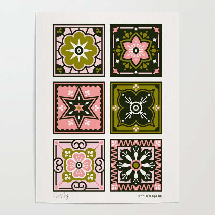 Talavera Mexican Tile - Blush & Sage Palette Poster Gallery Image 4