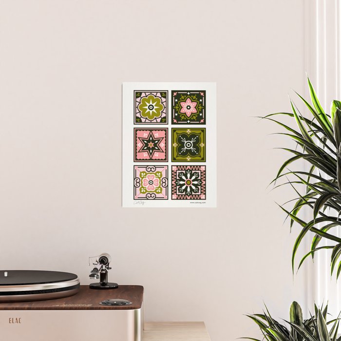 Talavera Mexican Tile - Blush & Sage Palette Poster Gallery Image 2