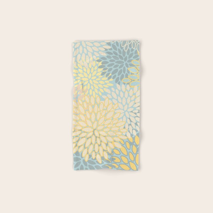 Elegant Blooms: Modern Floral Art in Soft Yellow and Teal Towels Gallery Image 1