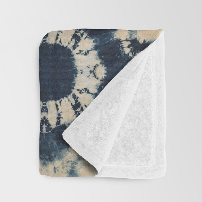 Deep Indigo Circle Shibori Throw Blanket Gallery Image 3