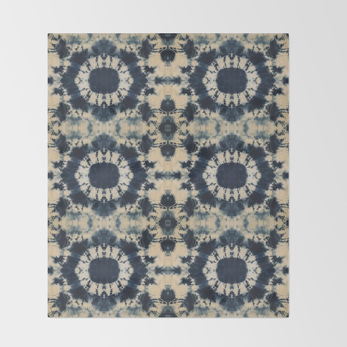 Deep Indigo Circle Shibori Throw Blanket Gallery Image 2