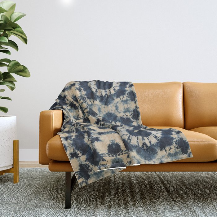 Deep Indigo Circle Shibori Throw Blanket Gallery Image 1