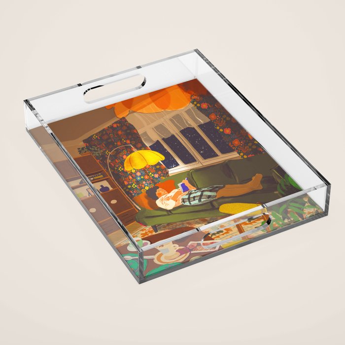 Evening book reader Acrylic Tray Gallery Image 1