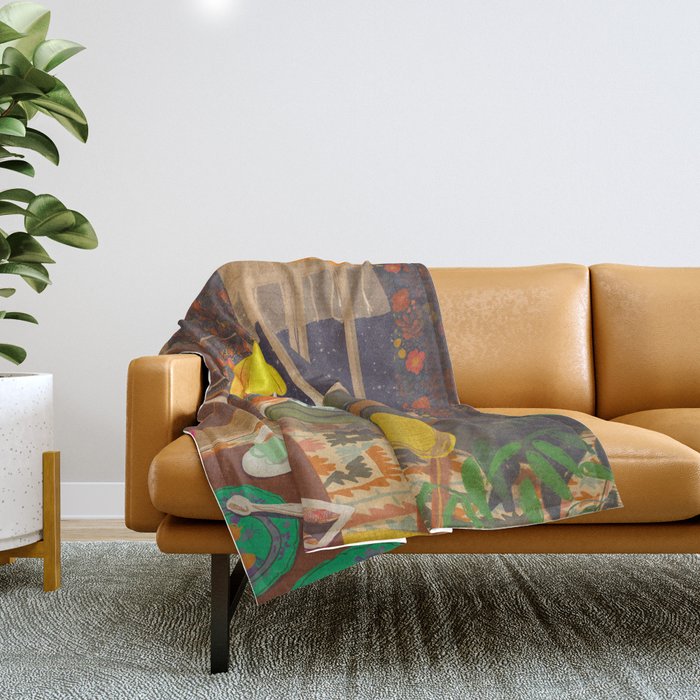 Evening book reader Throw Blanket Gallery Image 1