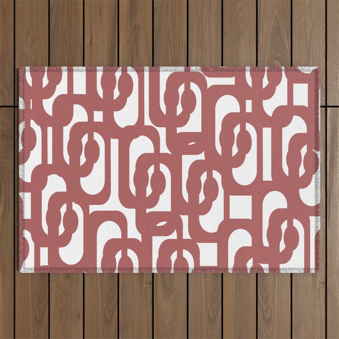 Mid Century Modern Loops Abstract Pattern in Light Maroon and White Outdoor Rug Gallery Image 1