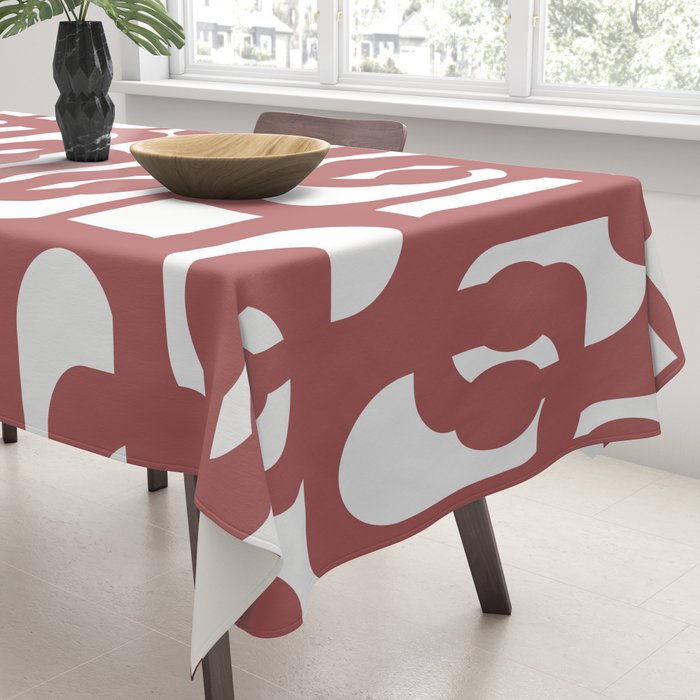 Mid Century Modern Loops Abstract Pattern in Light Maroon and White Tablecloth Gallery Image 3