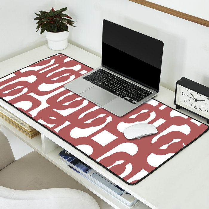 Mid Century Modern Loops Abstract Pattern in Light Maroon and White Desk Mat Gallery Image 2