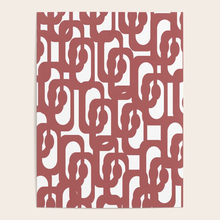 Mid Century Modern Loops Abstract Pattern in Light Maroon and White Poster Gallery Image 4