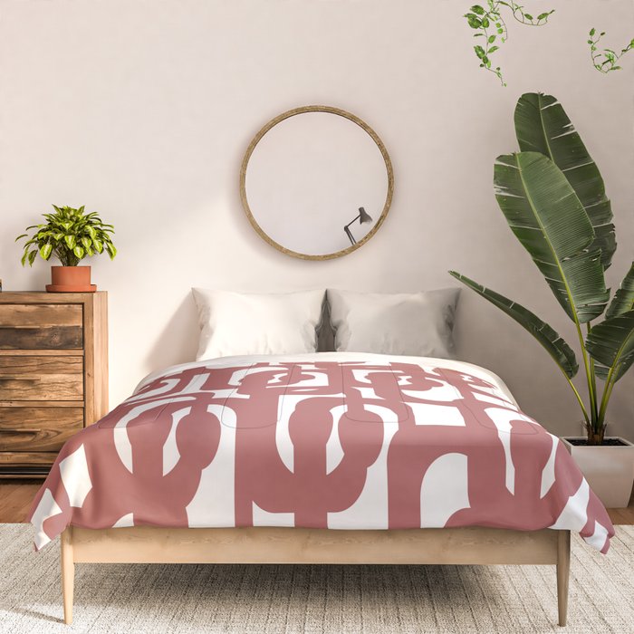 Mid Century Modern Loops Abstract Pattern in Light Maroon and White Comforter Gallery Image 3
