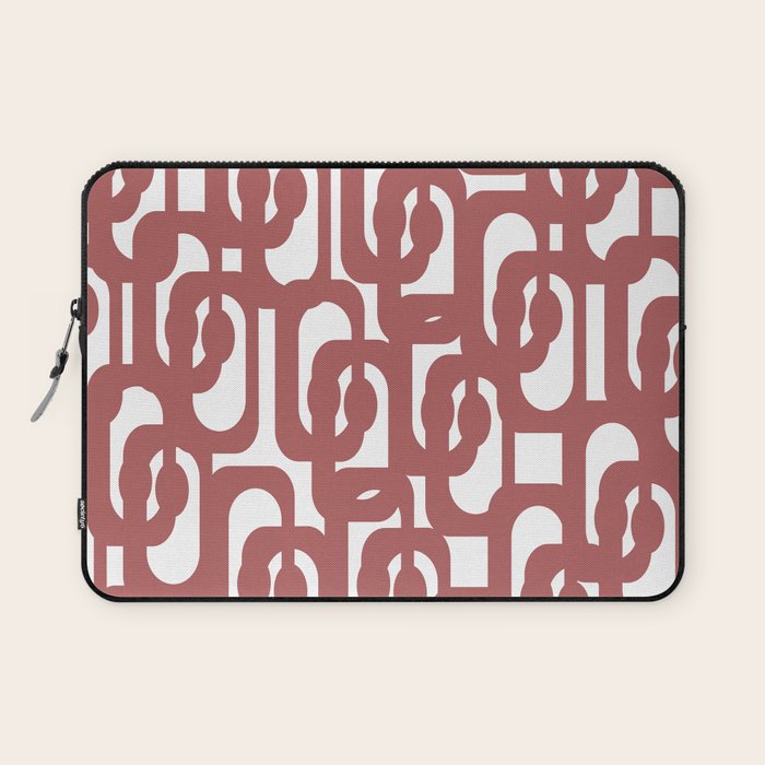 Mid Century Modern Loops Abstract Pattern in Light Maroon and White Laptop Sleeve Gallery Image 1