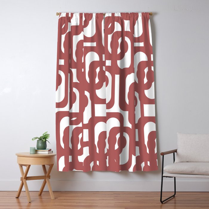 Mid Century Modern Loops Abstract Pattern in Light Maroon and White Window Curtain Gallery Image 5