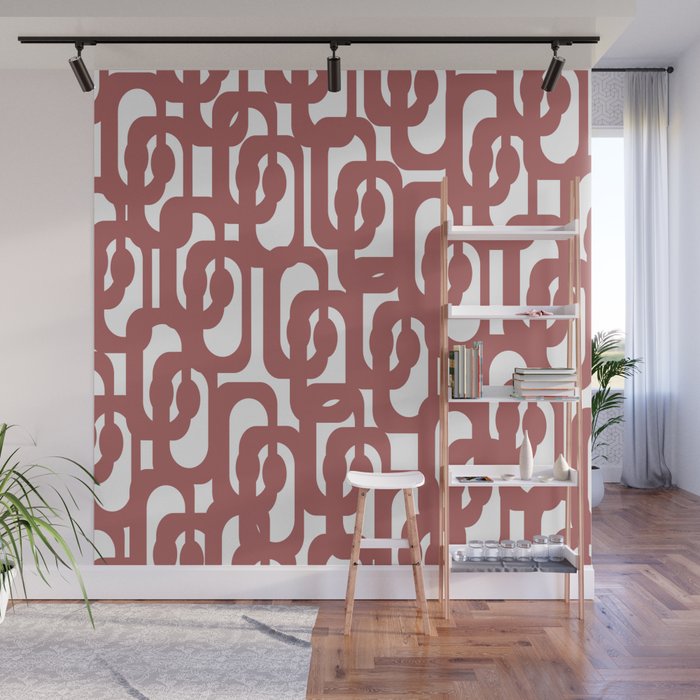 Mid Century Modern Loops Abstract Pattern in Light Maroon and White Wall Mural Gallery Image 1
