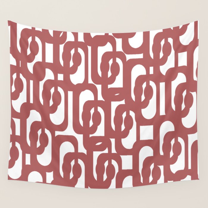 Mid Century Modern Loops Abstract Pattern in Light Maroon and White Wall Tapestry Gallery Image 4
