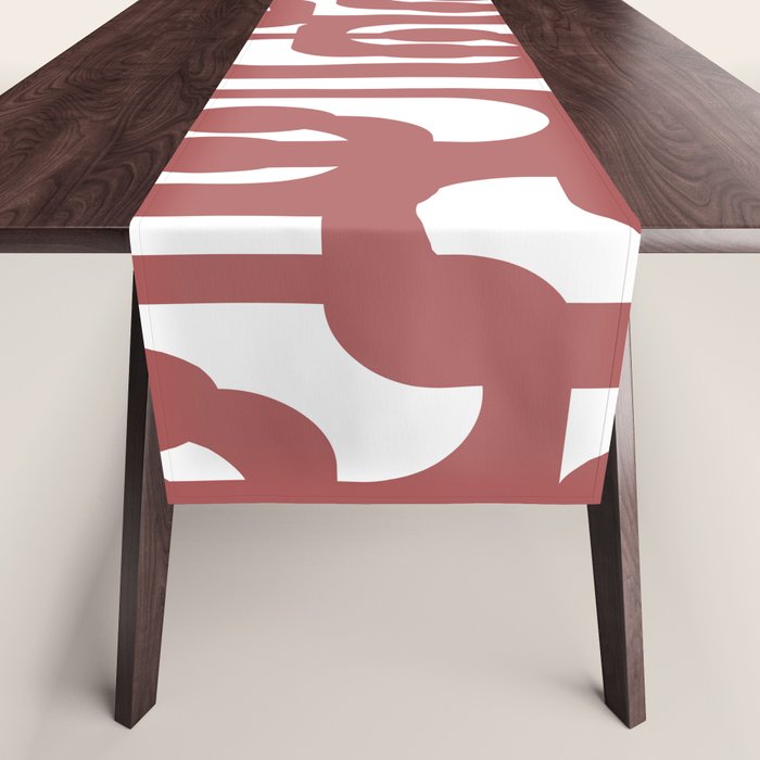Mid Century Modern Loops Abstract Pattern in Light Maroon and White Table Runner Gallery Image 1