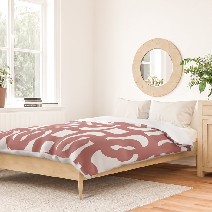 Mid Century Modern Loops Abstract Pattern in Light Maroon and White Duvet Cover Gallery Image 2