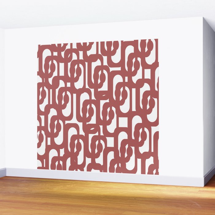 Mid Century Modern Loops Abstract Pattern in Light Maroon and White Wall Mural Gallery Image 2