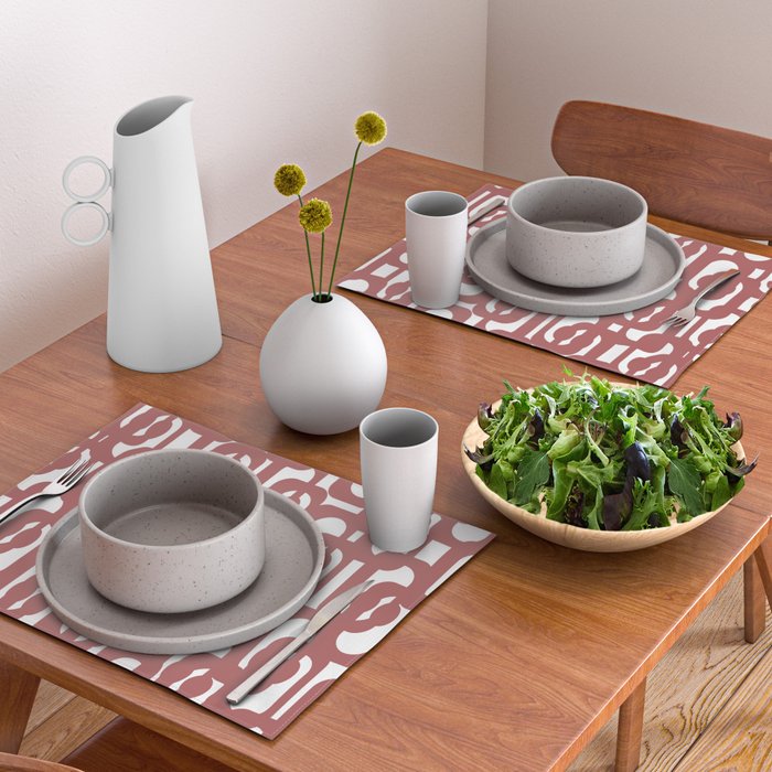 Mid Century Modern Loops Abstract Pattern in Light Maroon and White Placemat Gallery Image 2