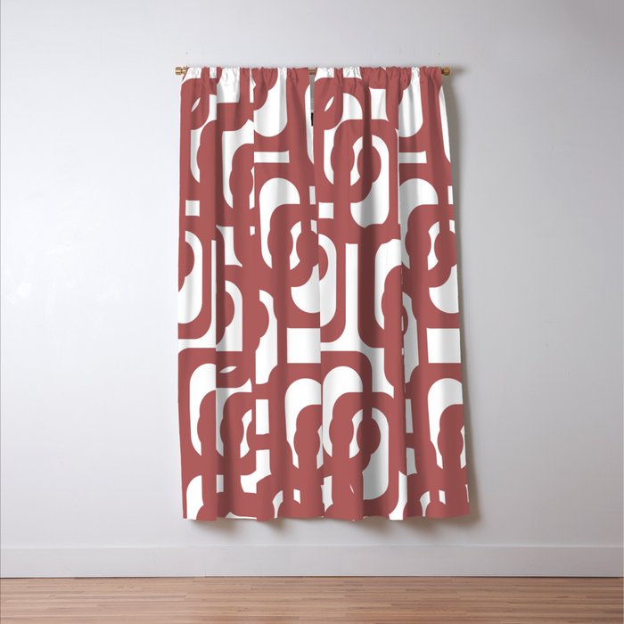 Mid Century Modern Loops Abstract Pattern in Light Maroon and White Window Curtain Gallery Image 3
