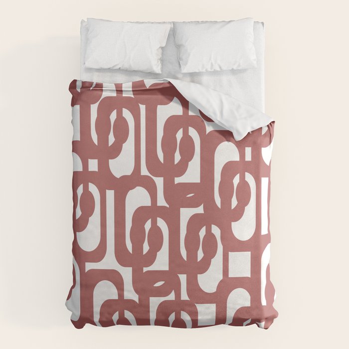 Mid Century Modern Loops Abstract Pattern in Light Maroon and White Duvet Cover Gallery Image 6