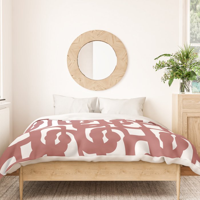 Mid Century Modern Loops Abstract Pattern in Light Maroon and White Duvet Cover Gallery Image 3