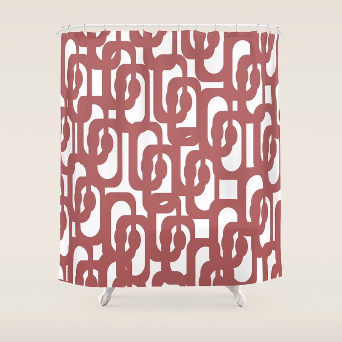 Mid Century Modern Loops Abstract Pattern in Light Maroon and White Shower Curtain Gallery Image 1