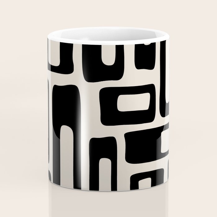 Retro Mid Century Modern Abstract Pattern 735 Black and Linen White Coffee Mug Gallery Image 4