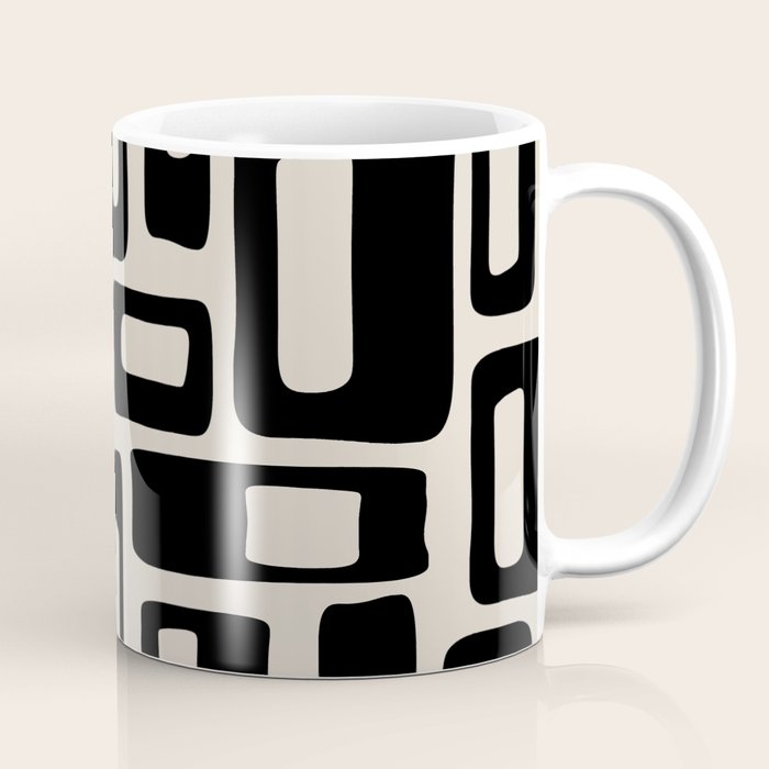 Retro Mid Century Modern Abstract Pattern 735 Black and Linen White Coffee Mug Gallery Image 1
