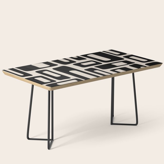 Retro Mid Century Modern Abstract Pattern 735 Black and Linen White Coffee Table Gallery Image 1