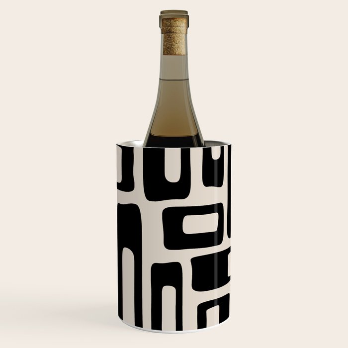Retro Mid Century Modern Abstract Pattern 735 Black and Linen White Wine Chiller Gallery Image 1