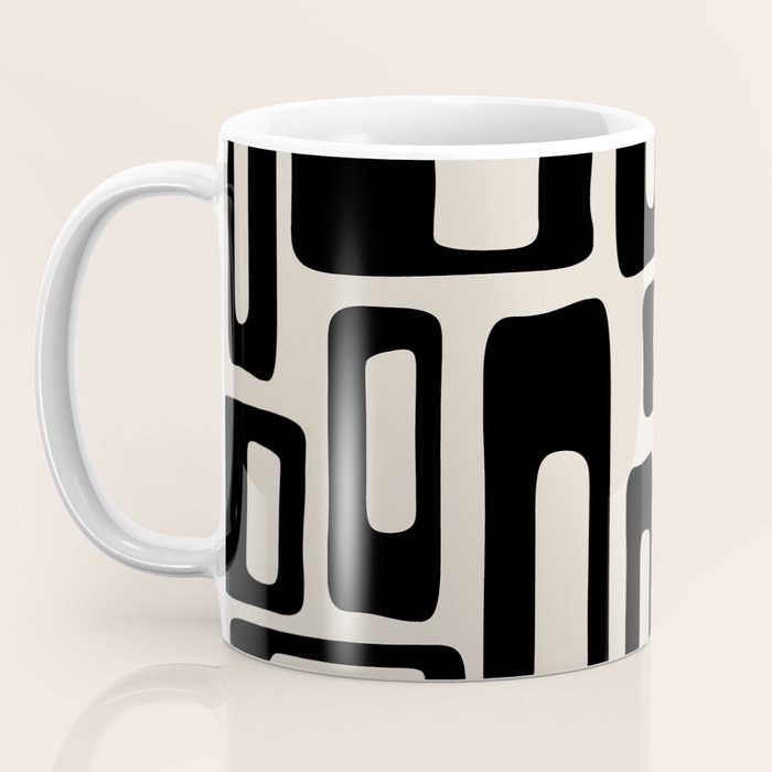 Retro Mid Century Modern Abstract Pattern 735 Black and Linen White Coffee Mug Gallery Image 3